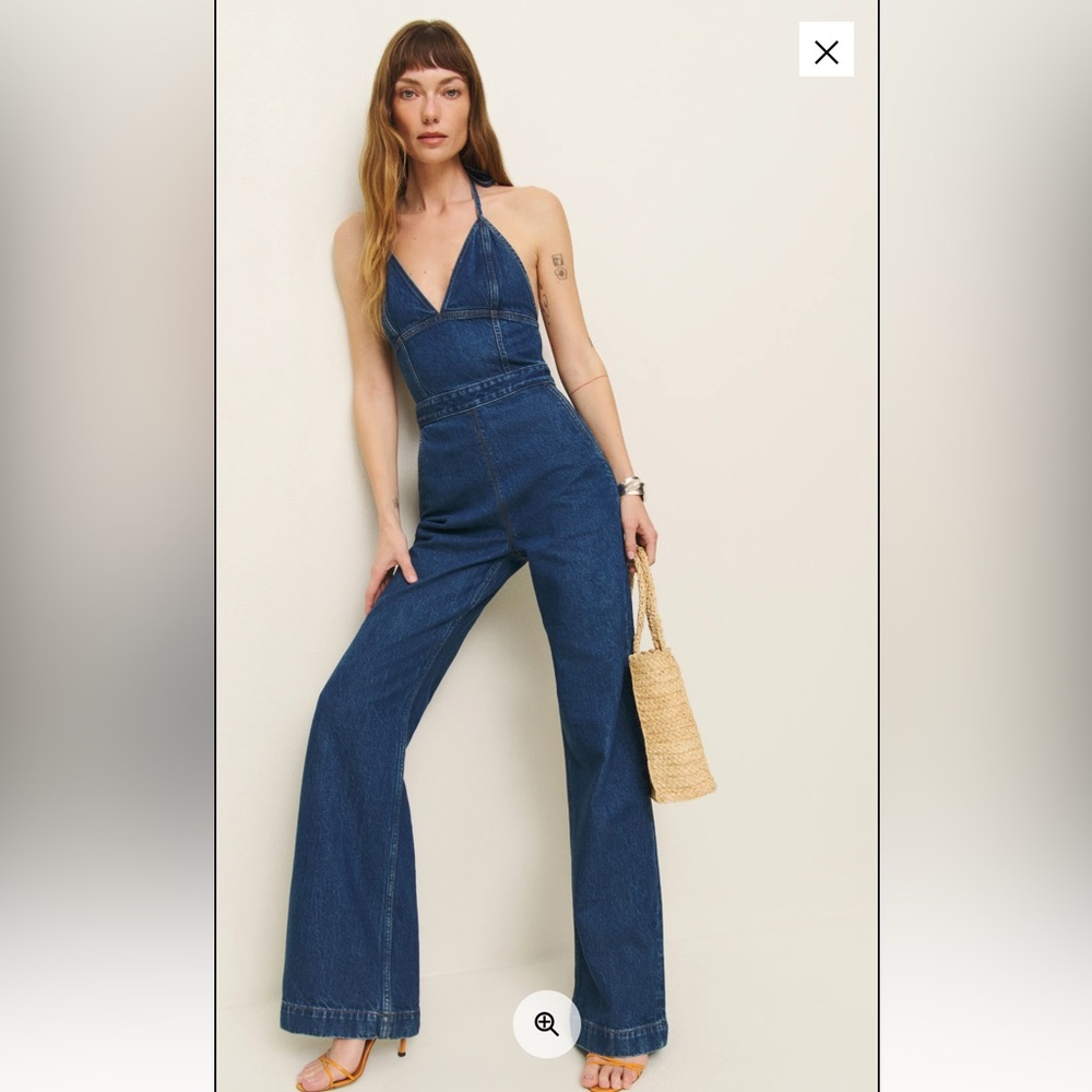 Reformation Lennon Denim Jumpsuit Silver - Size 12 brand new, never worn